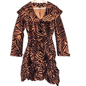 Jenny T Boutique Tiger Print Velvet Bubble Hem Dress Coat Large